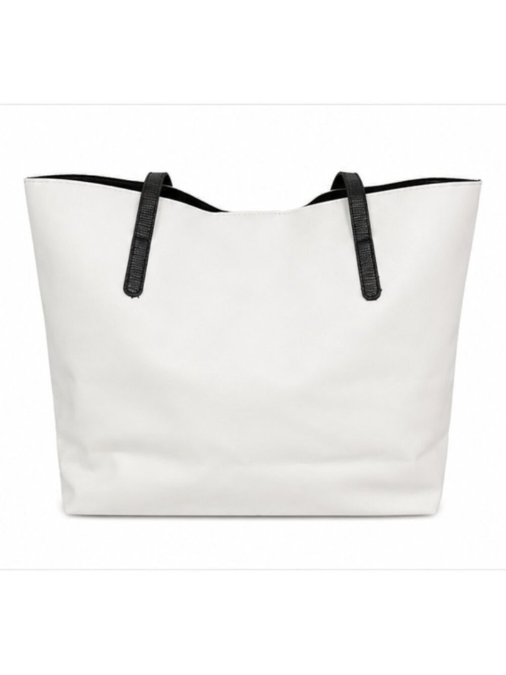 White Textured Tote Bag with Black Handles Large Minimalist Shopper